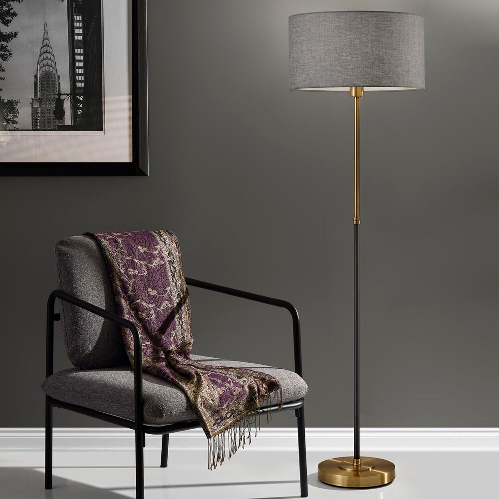 Adesso Bergen Floor Lamp in Black and Antique Brass, , large