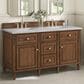James Martin Vanities Lorelai 60" Double Vanity in Mid-Century Walnut with 3 cm Eternal Jasmine Pearl Quartz Top, , large