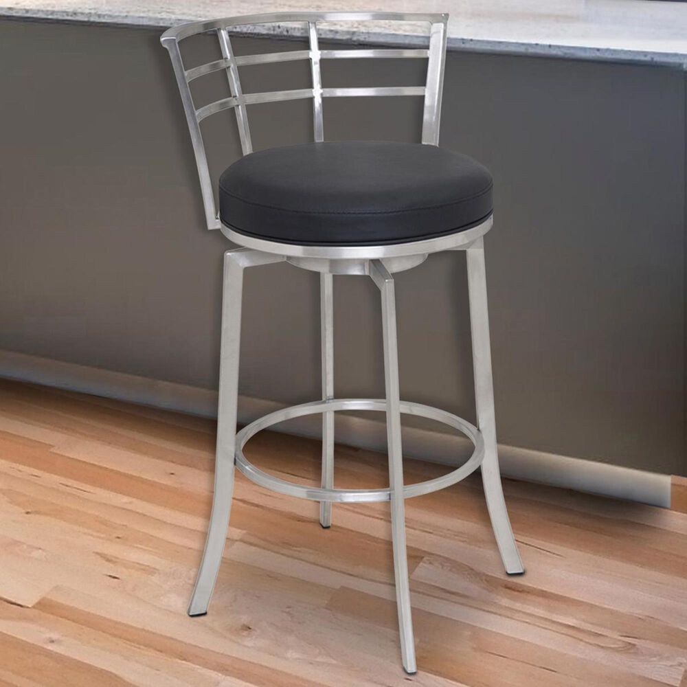 Blue River Viper 30" Swivel Bar Stool in Black and Stainless Steel, , large