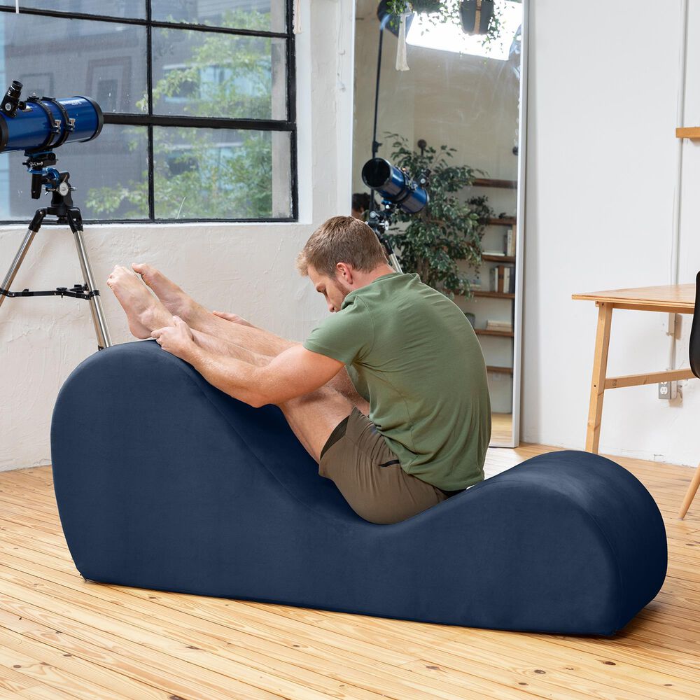 Jaxx Avana Chaise Lounge Yoga Chair in Ink Blue Velvet, , large