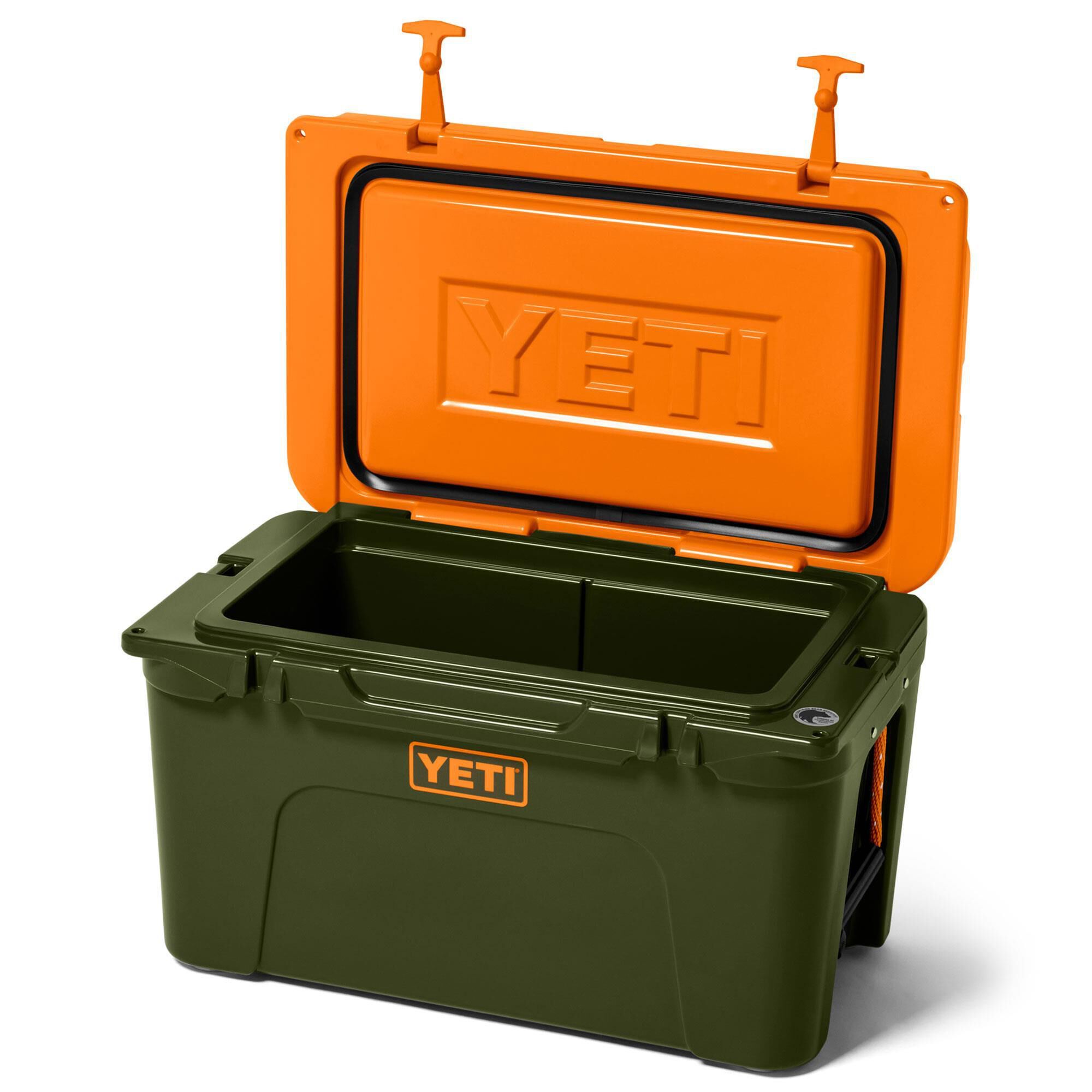 YETI Tundra 45 Hard Cooler in Olive and King Crab Orange