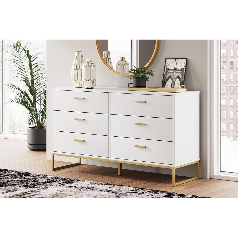 Ashley Socalle 6-Drawer Dresser in Matte White and Gold, , large