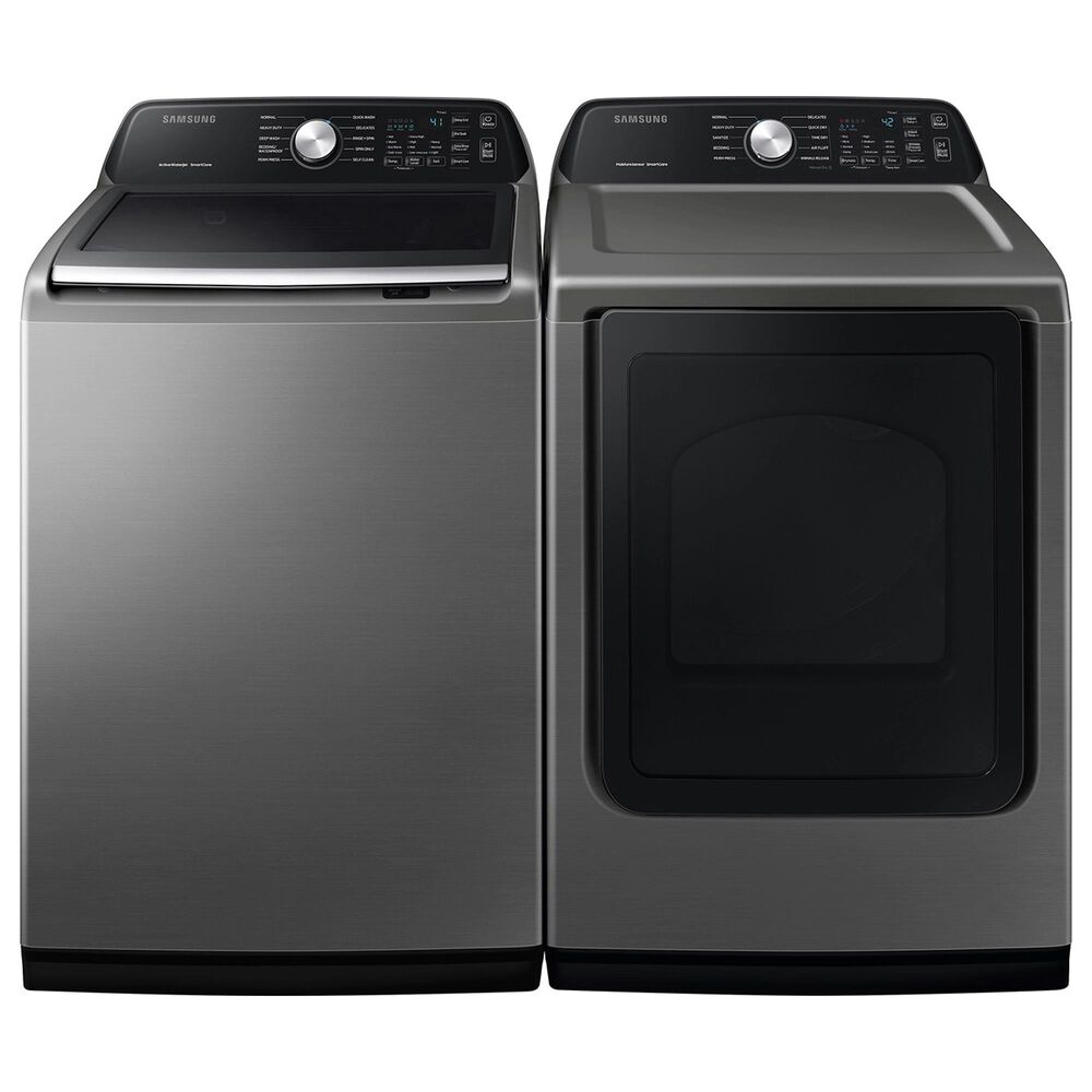 Samsung 4.5 Cu. Ft. Top Load Washer and 7.4 Cu. Ft. Electric Dryer Laundry Pair Sensor Dry and Smart Care in Platinum, , large