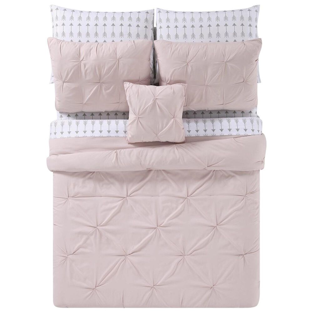 Pem America Arrow Pleated 8-Piece Full Bed in a Bag in Blush, , large