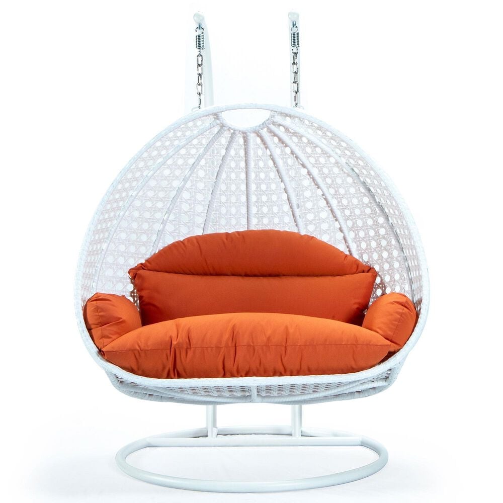 Leisuremod 2-Seat Hanging Egg Swing Chair with Orange Cushion in White, , large