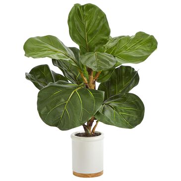 Nearly Natural Inc 21" Fiddle Leaf Tree with White Planter in Green, , large