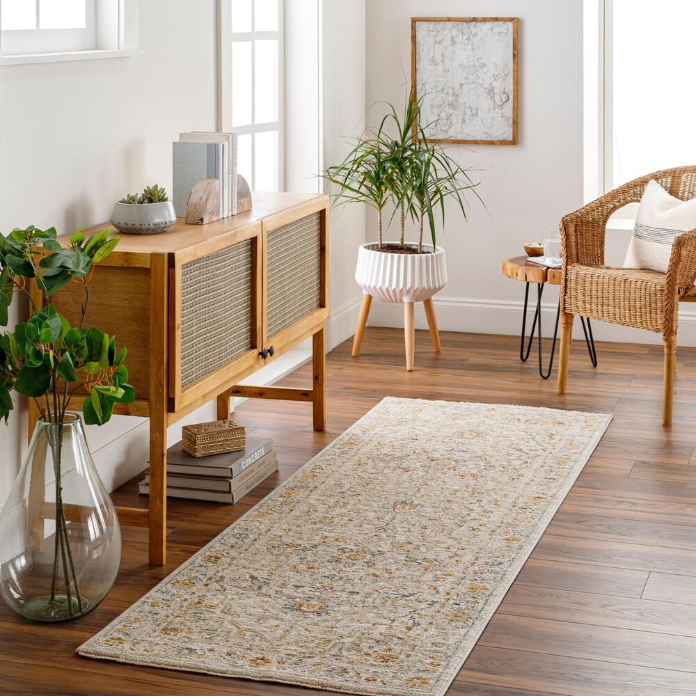Surya Reina Light Gray, Medium Gray, Cream, Light Brown, Denim, Rust, Mustard and Olive 2'7" x 7'3" Runner, , large