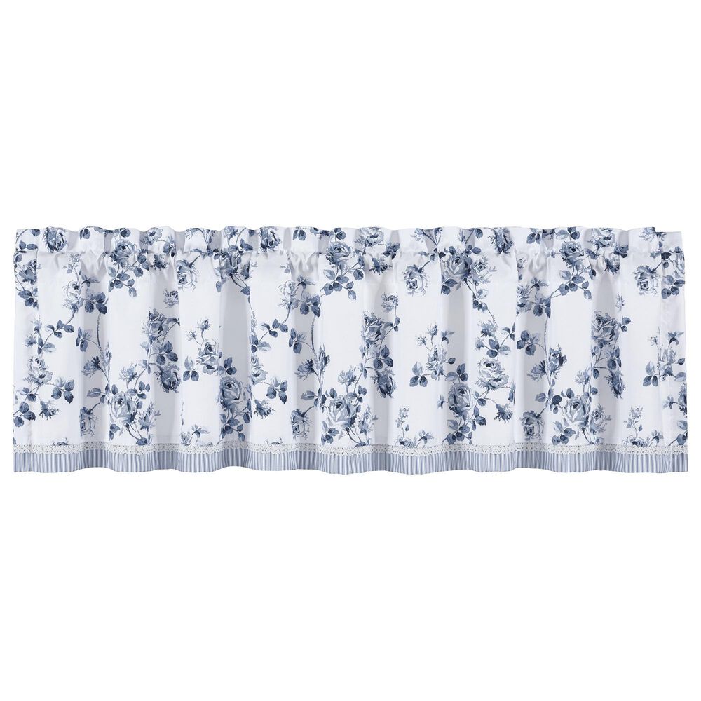 J. Queen New York Rialto 72" x 17" Window Straight Valance in White and French Blue, , large