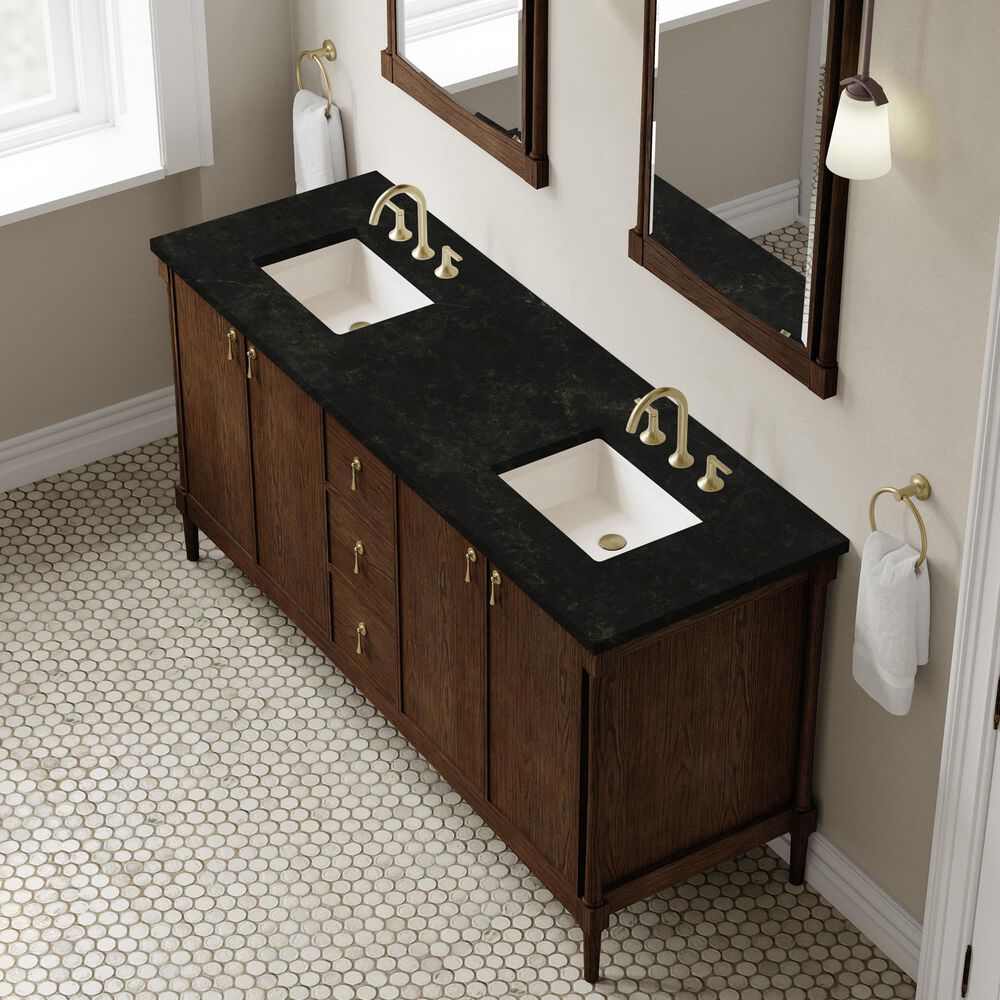 James Martin Kinnsden 72" Double Bathroom Vanity in Sable Oak with 3 cm Phantome Eclos Top and Rectangular Sinks, , large