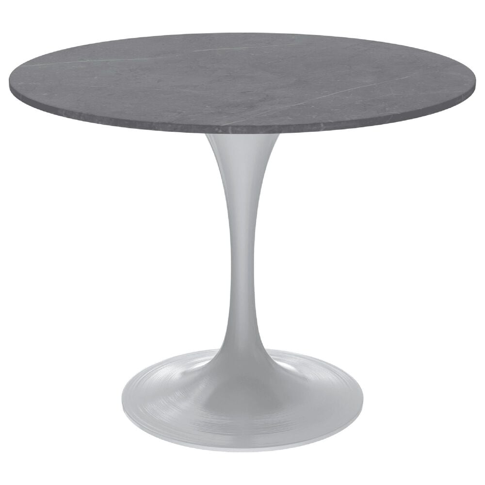 Leisuremod LeisureMod Verve Collection 36 Round Dining Table, White Base with Sintered Stone Grey Top, , large