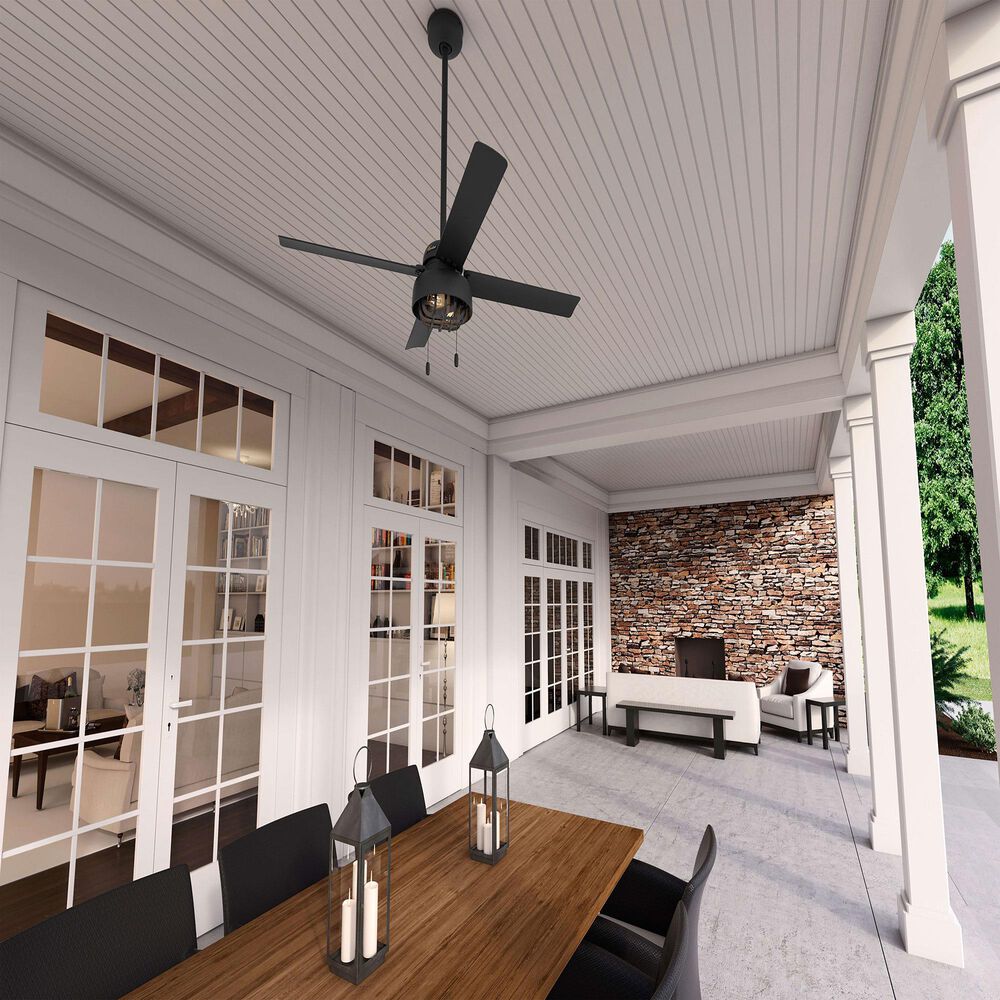 Hunter Spring Mill 52&quot; Outdoor Ceiling Fan with LED Lights in Matte Black, , large