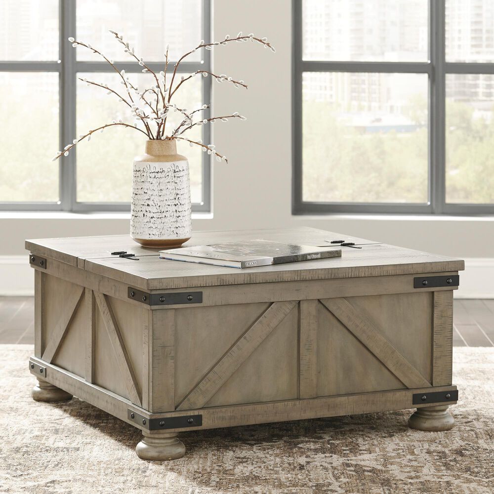 Ashley Aldwin Coffee Table with Lift Top Storage in Weathered Brown, , large