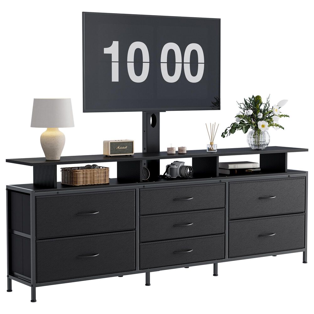 HOMLUX 63" 7-Drawer TV Stand with Adjustable TV Mount in Black Carbon Fiber, , large
