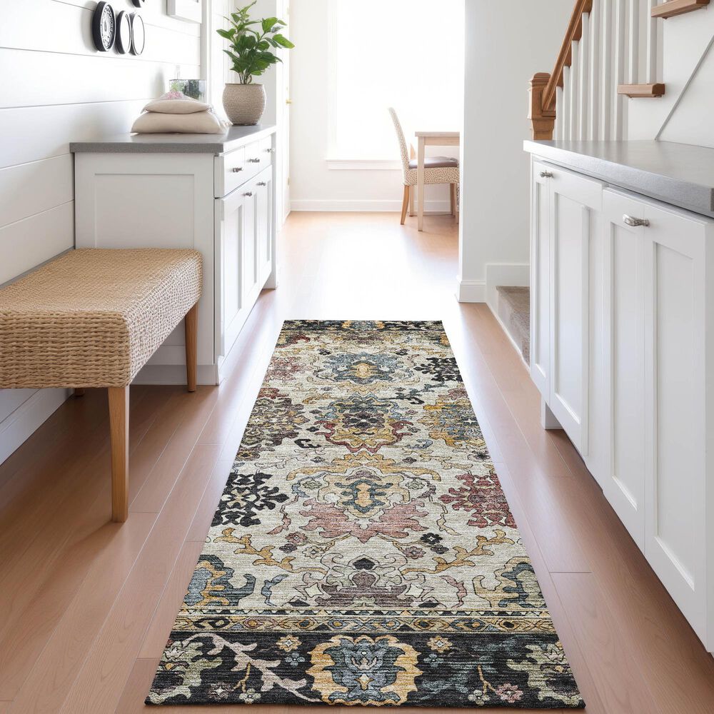 Dalyn Rug Company Silk Road Black, Ivory, Gold, Copper, Blush, Aloe and Wheat 2&#39;3&quot; x 7&#39;6&quot; Runner, , large
