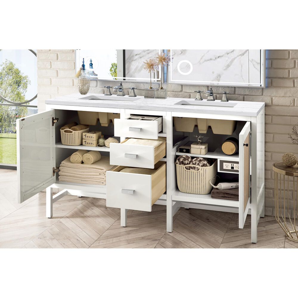 James Martin Vanities Addison 60&quot; Double Bathroom Vanity in Glossy White with 3 cm Arctic Fall Solid Surface Top and Rectangular Sinks, , large