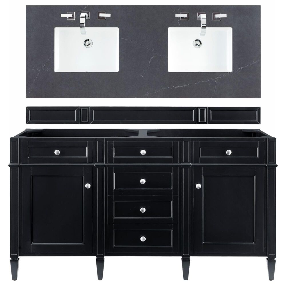 James Martin Vanities Brittany 60" Double Bathroom Vanity in Black Onyx with 3 cm Charcoal Soapstone Quartz Top, , large