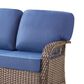 Hearth and Haven Outdoor Sofa with T-back Cushions and Brown Wicker in Blue, , large