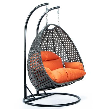 Leisuremod Patio 2-Seat Hanging Egg Swing Chair with Orange Cushion in Charcoal, , large