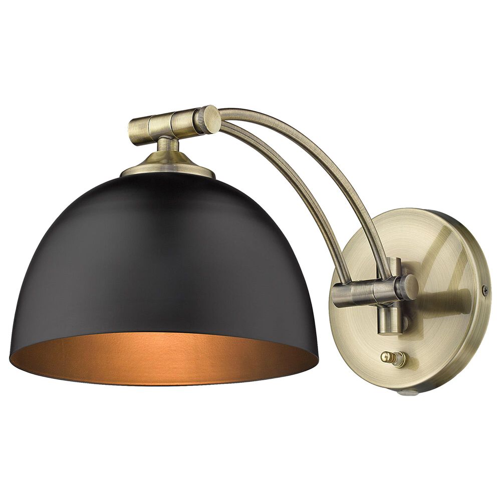 Golden Lighting Rey 1-Light Wall Sconce in Aged Brass and Black, , large