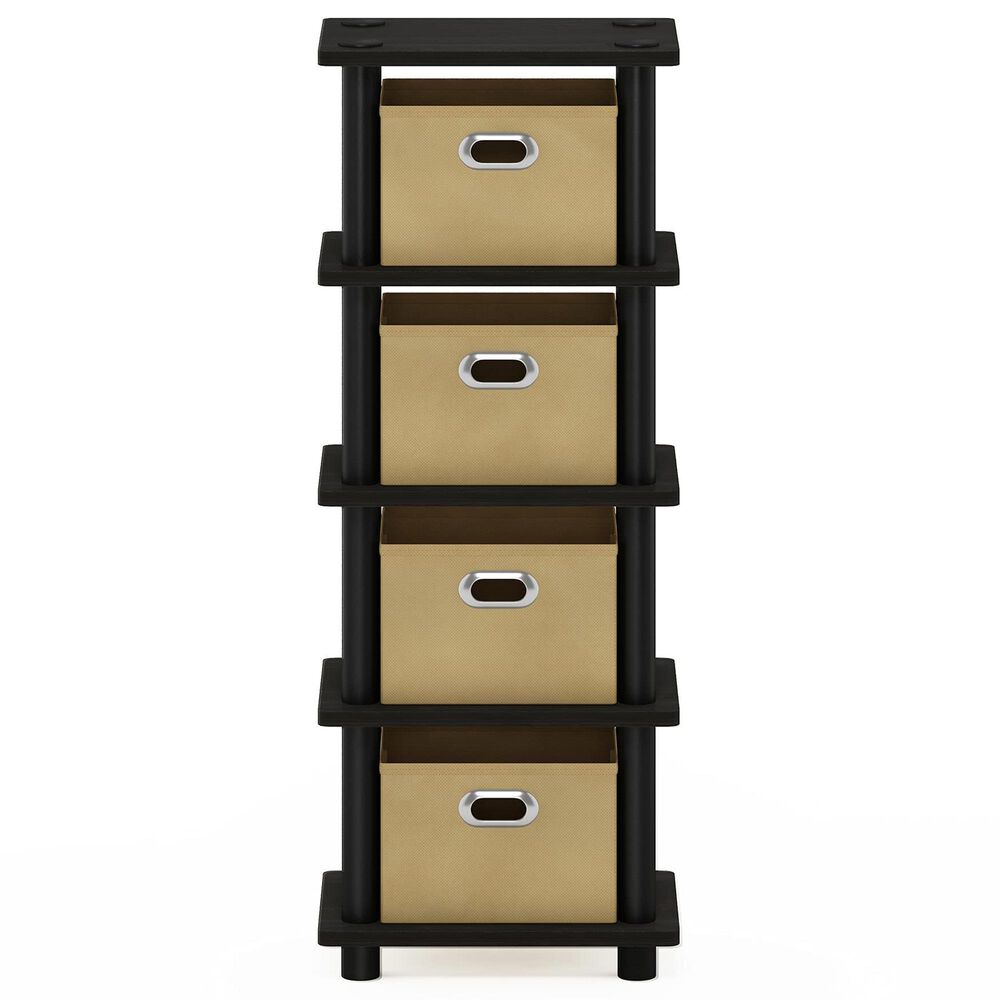 HOMLUX 5-Tier Tall Corner Open Bookshelf with 4 Storage Bins in Espresso and Black, , large