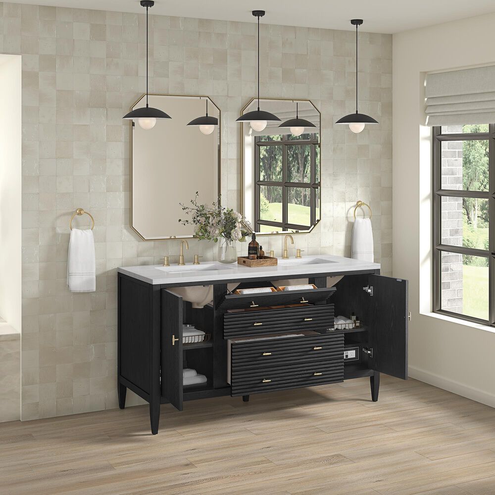 James Martin Vanities Myrrin 60&quot; Double Vanity in Carbon Oak with 3 cm Arctic Fall Solid Surface Top, , large