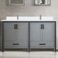 Lexora Home Ziva 60" Double Bathroom Vanity in Dark Grey with 2 cm White Quartz Top and Rectangular Sinks, , large