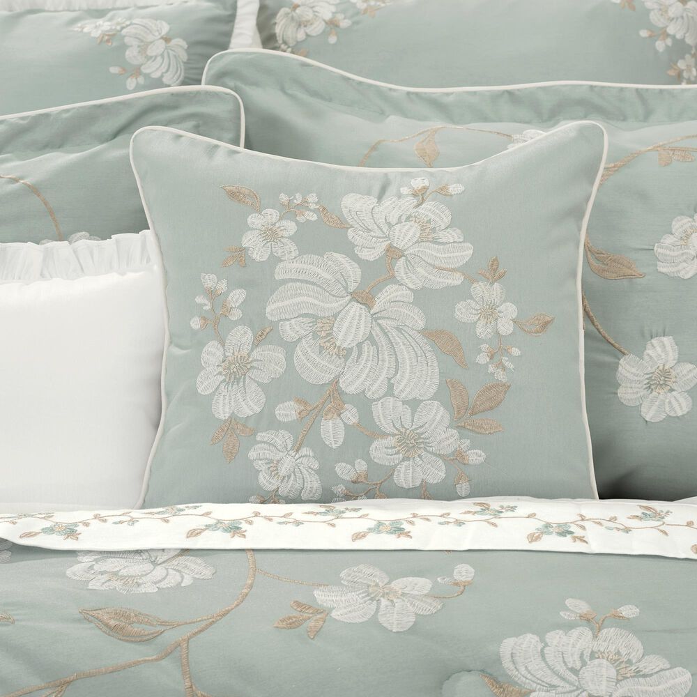 J. Queen New York Spring Garden 16&quot; Square Throw Pillow in Spa and White, , large