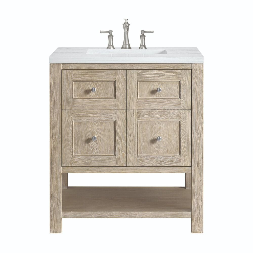 James Martin Vanities Breckenridge 30" Single Bathroom Vanity in Serenity Blue with 3 cm Arctic Fall Solid Surface Top and Rectangular Sink, , large
