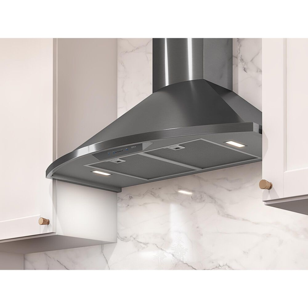 Zephyr Savona 36&quot; Wall Mount Chimney Hood in Black Stainless Steel, , large