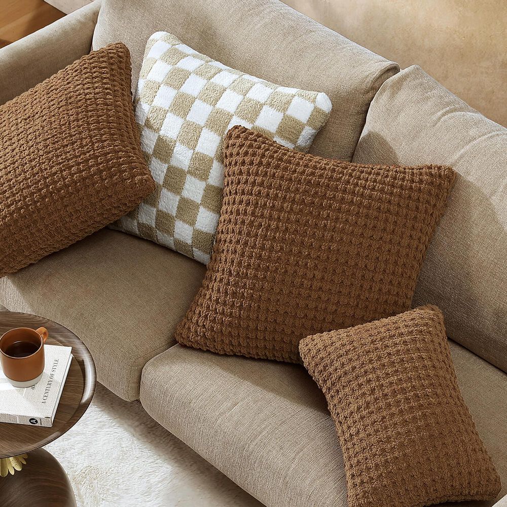 Sunday Citizen Snug Waffle 20&quot; Square Throw Pillow in Chestnut, , large