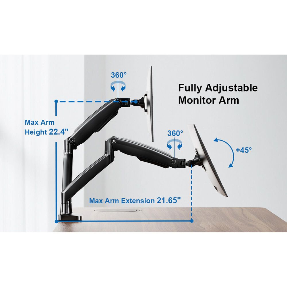 ErgoAV Motion Desk Mount for Dual Monitors in Black, , large
