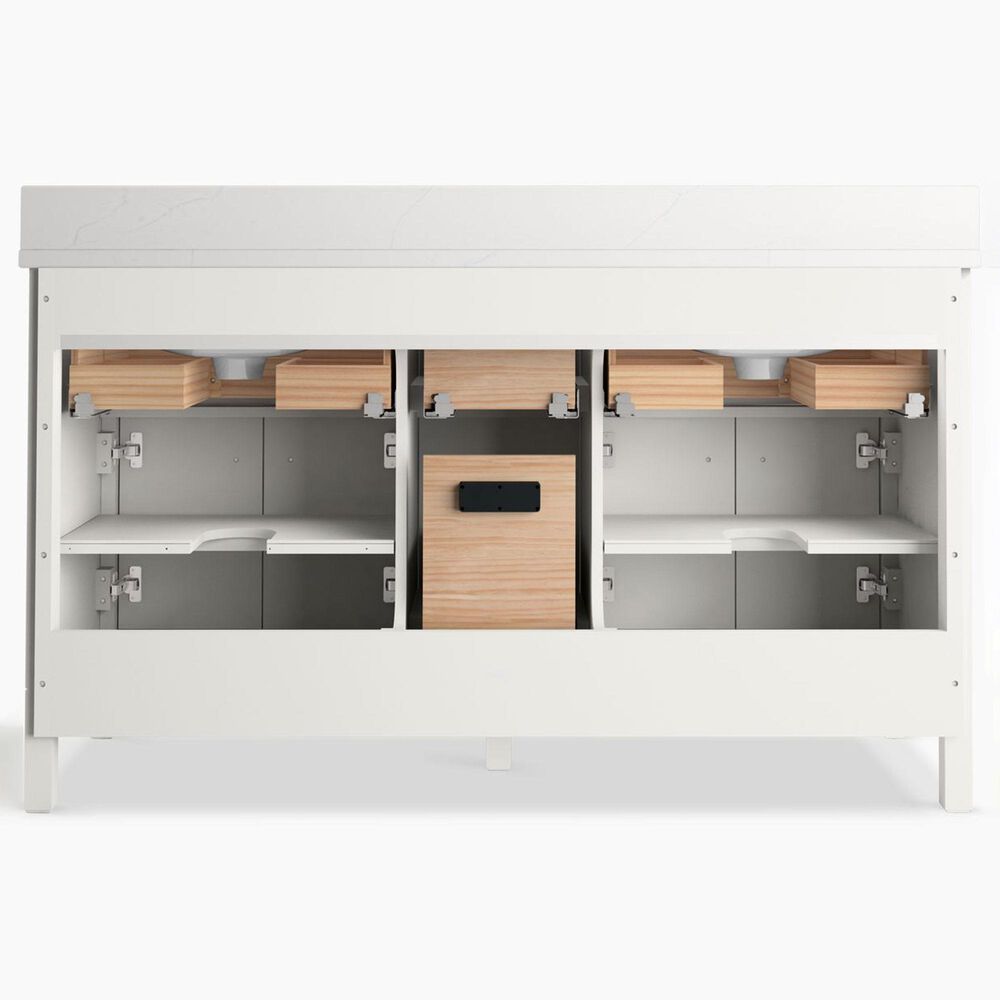 Kohler Malin 60" Double Bathroom Vanity in White with 3 cm White Quartz Top and Rectangular Sinks, , large