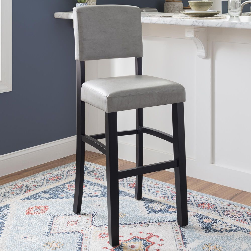 Linon Home Decor Monaco Bar Stool with Dove Gray Cushion in Black, , large