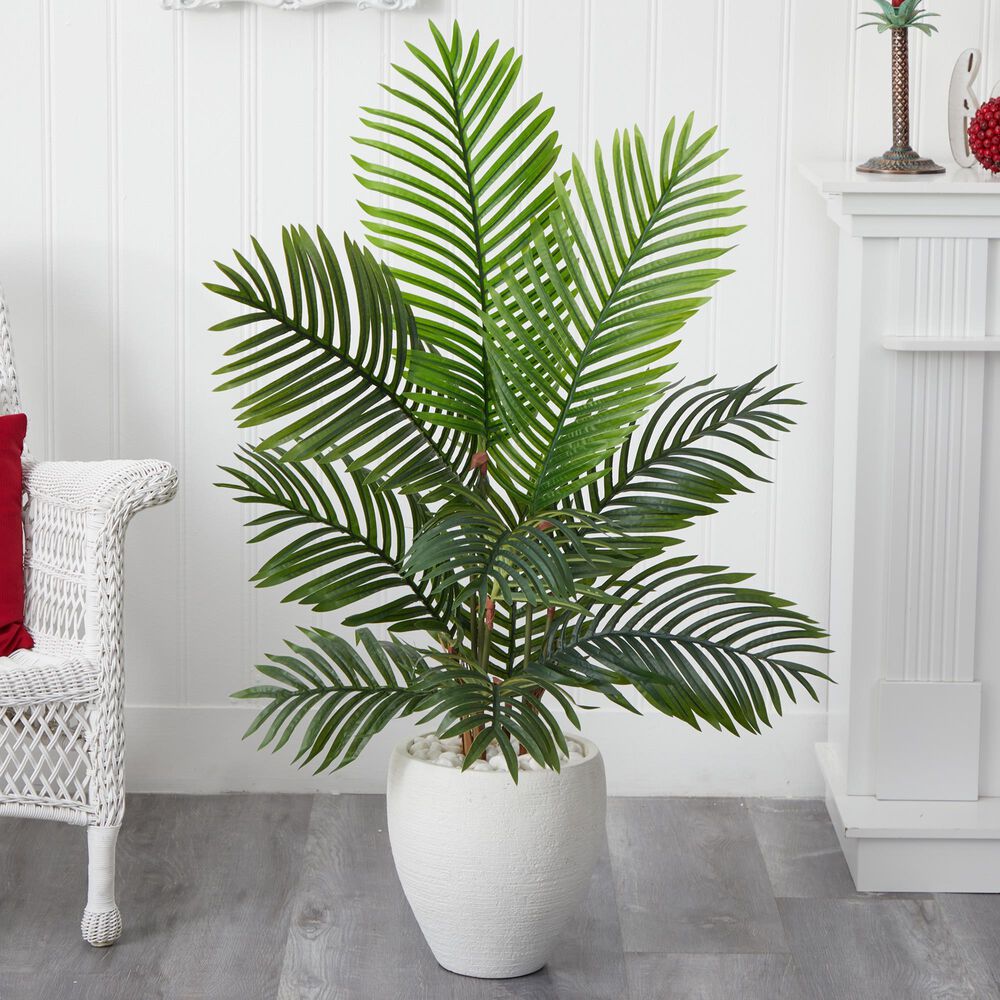 Nearly Natural Inc 4.5' Paradise Palm Tree with White Planter in Green