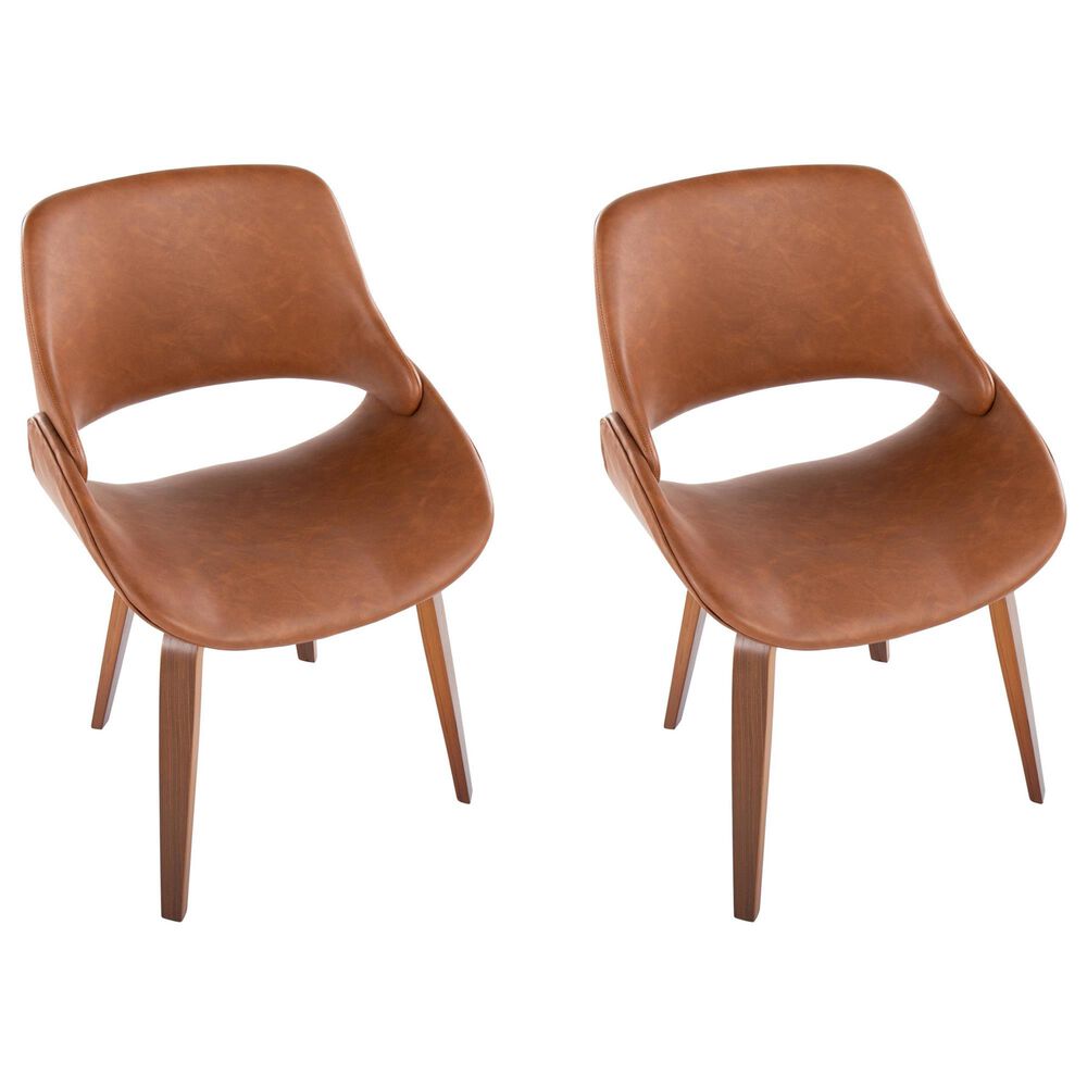 LumiSource Fabrico Mid-Century Modern Dining/accent Chair in Walnut and Camel Faux Leather by LumiSource - Set of 2, , large
