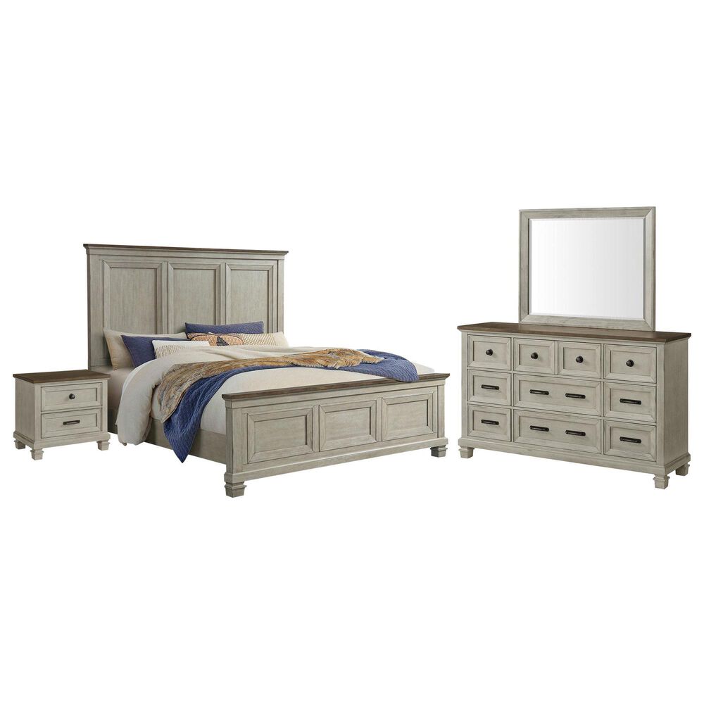 Mayberry Hill Farmington 4-Piece Queen Panel Bedroom Set in Medium Brown and Washed Stone, , large