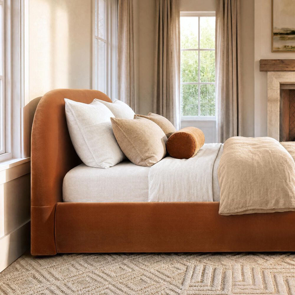 Jennifer Taylor Home Archie Upholstered Platform Bed Frame in Burnt Orange, , large