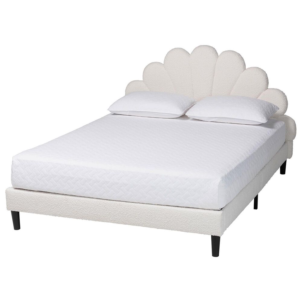 Baxton Studio Albion Boucle Queen Upholstered Platform Bed in Cream, , large