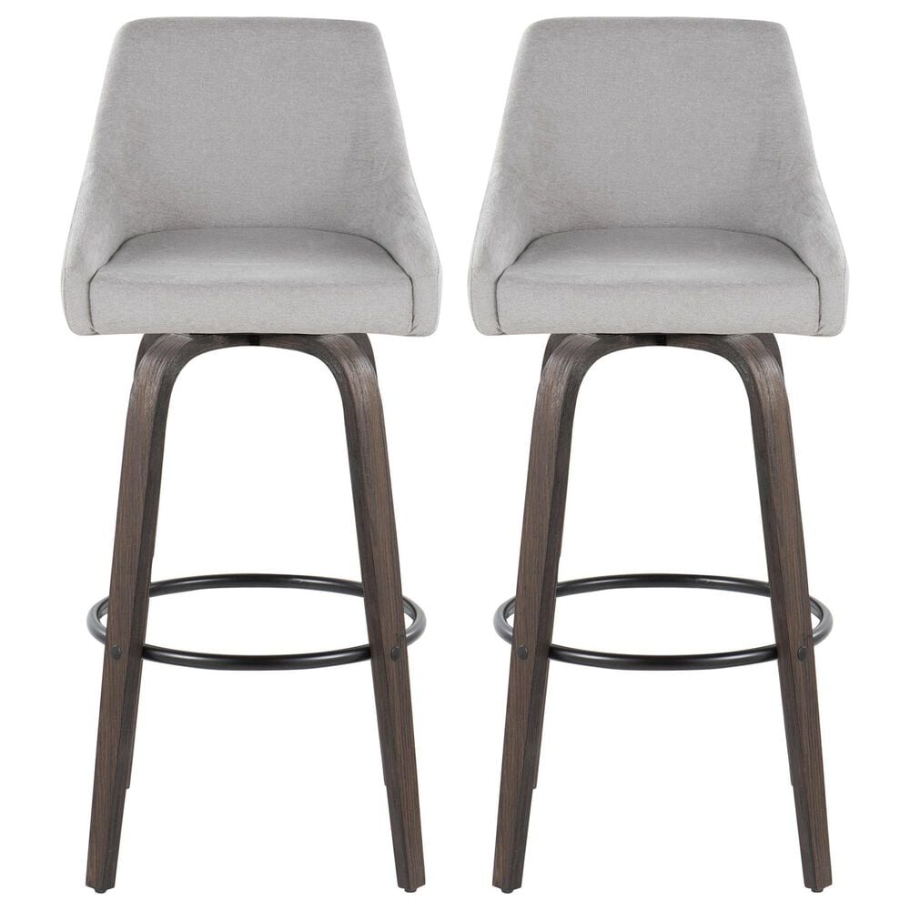 LumiSource Hannah Swivel Bar Stool with Grey Fabric Upholstery in Walnut and Black (Set of 2), , large