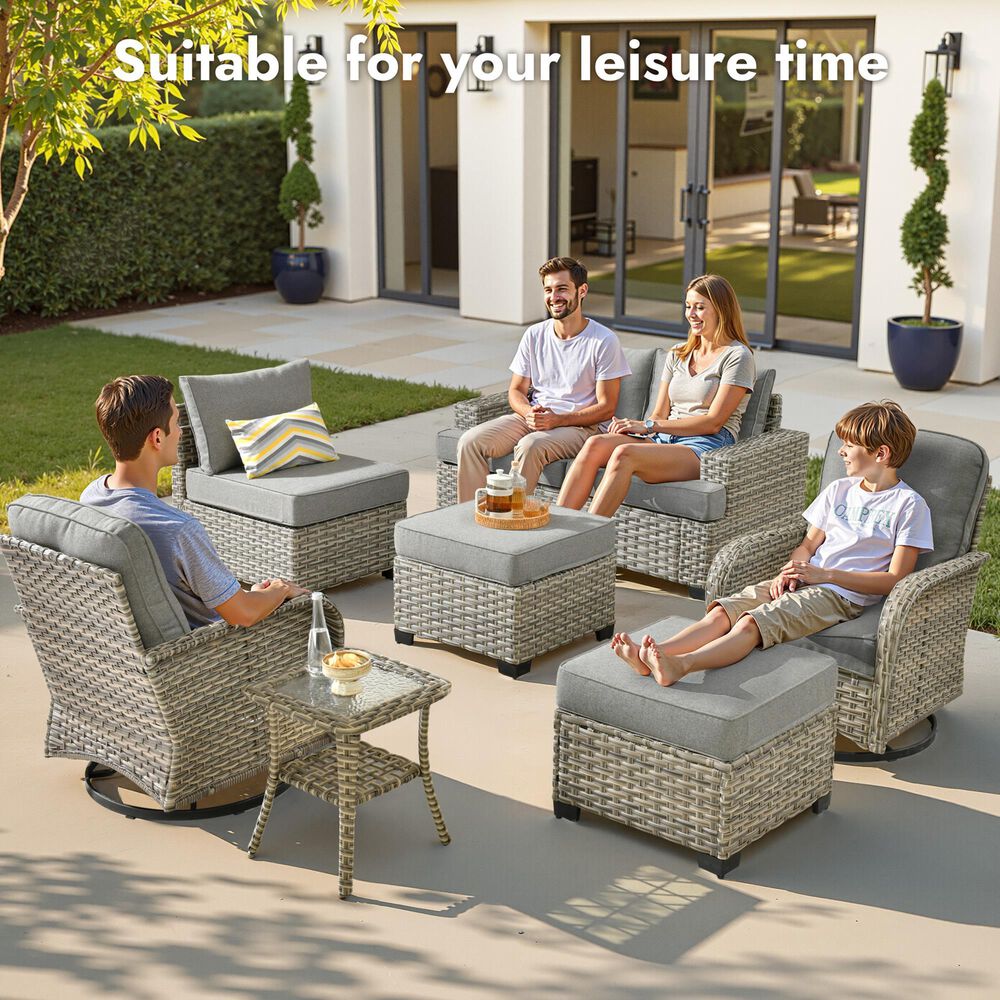 HOMLUX 13-Piece Patio Conversation Set with 54" Fire Pit Table in Dark Gray, , large