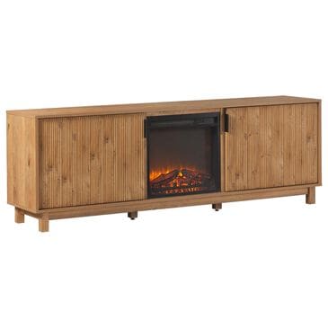 Walker Edison Arundo 70" TV Stand with Freestanding Electric Fireplace in English Oak, , large