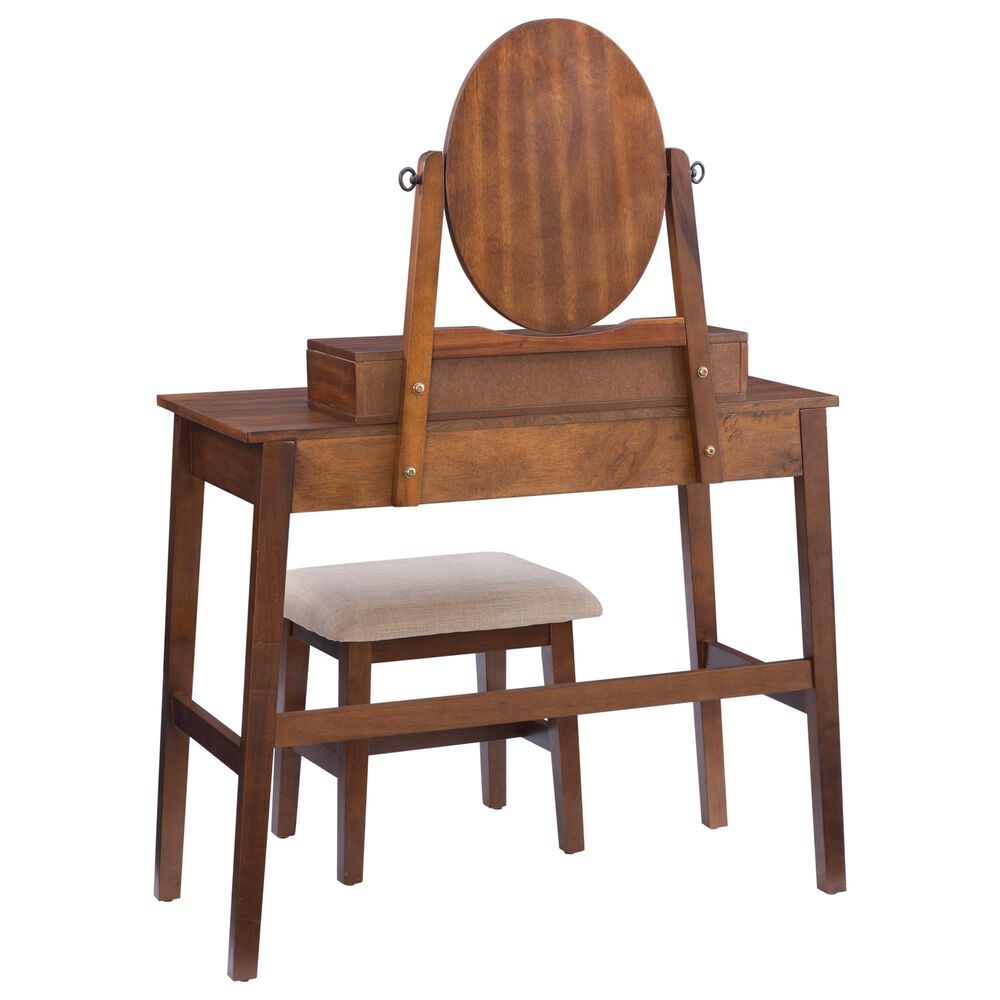 Linon Home Decor Lorna Vanity with Stool in Walnut, , large