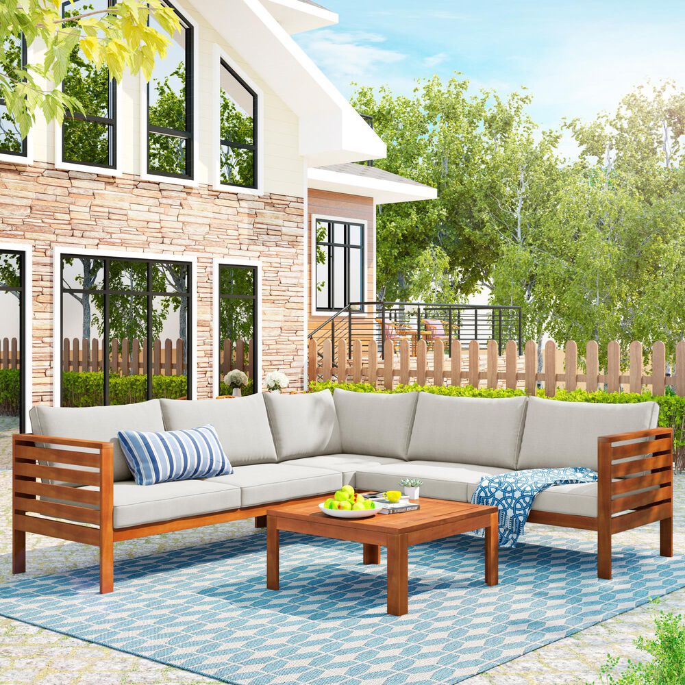 Hearth and Haven 4-Piece Outdoor Sectional Set in Beige, , large