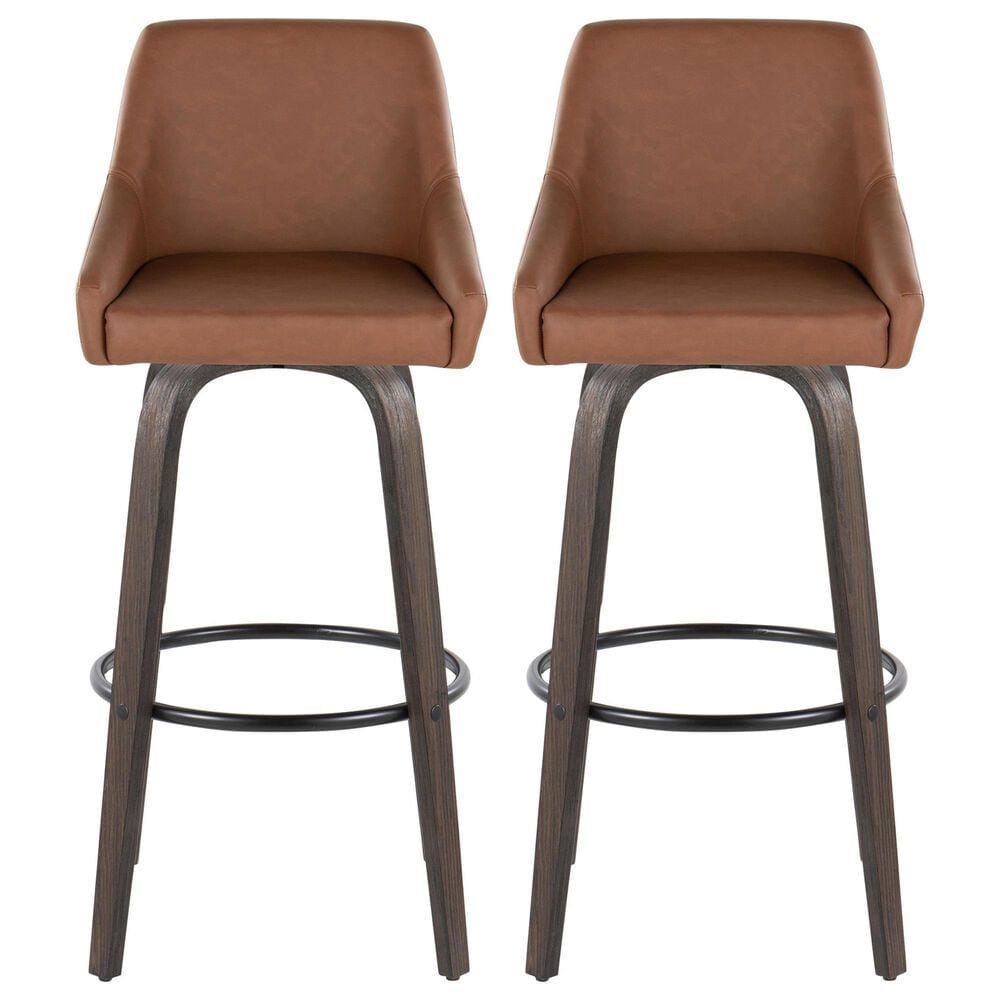 LumiSource Hannah Swivel Bar Stool with Camel Faux Leather Upholstery in Walnut and Black (Set of 2), , large