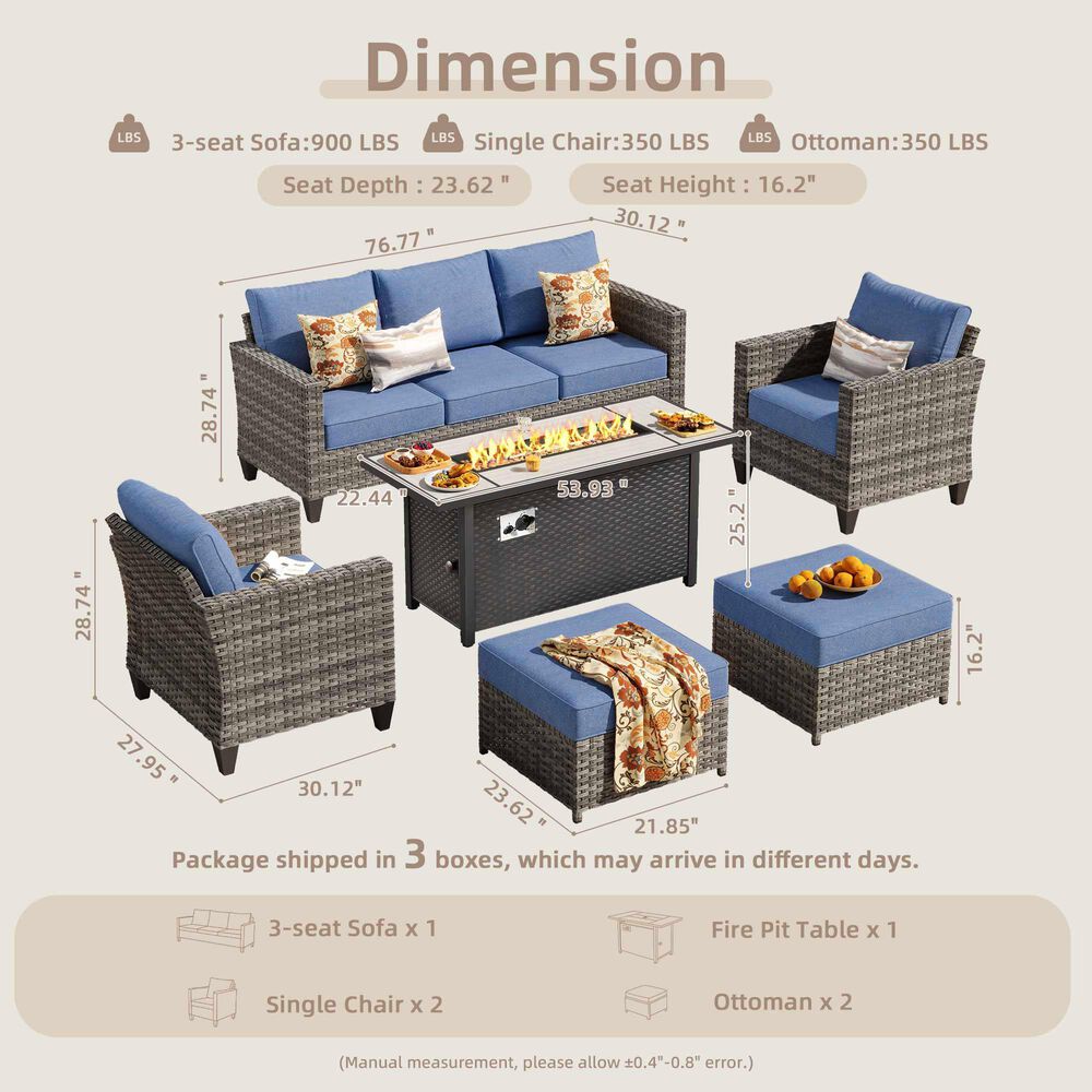 HOMLUX 6-Piece Outdoor Sofa Set in Denim Blue, , large