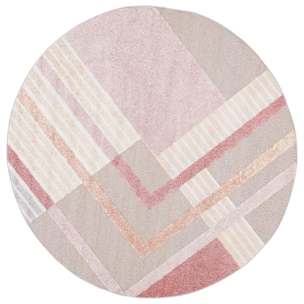 Safavieh Sarasota 6"7" Round Pink and Brown Indoor/Outdoor Area Rug, , large