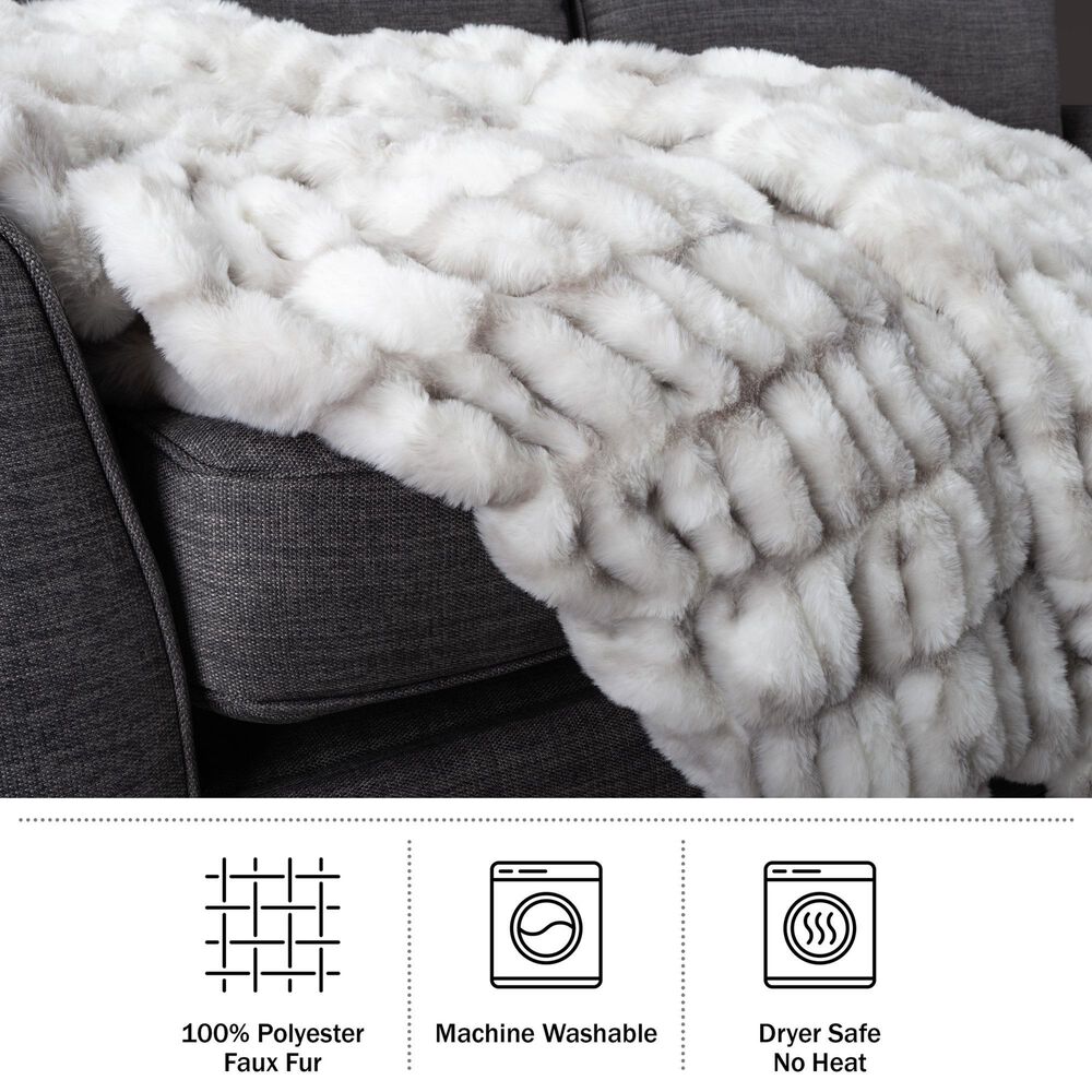 Timberlake 60" x 80" Ruched Faux Fur Throw Blanket in Gray, , large