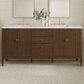 James Martin Vanities Myrrin 72" Double Vanity in Mid Century Walnut with 3 cm Carrara White Marble Top, , large