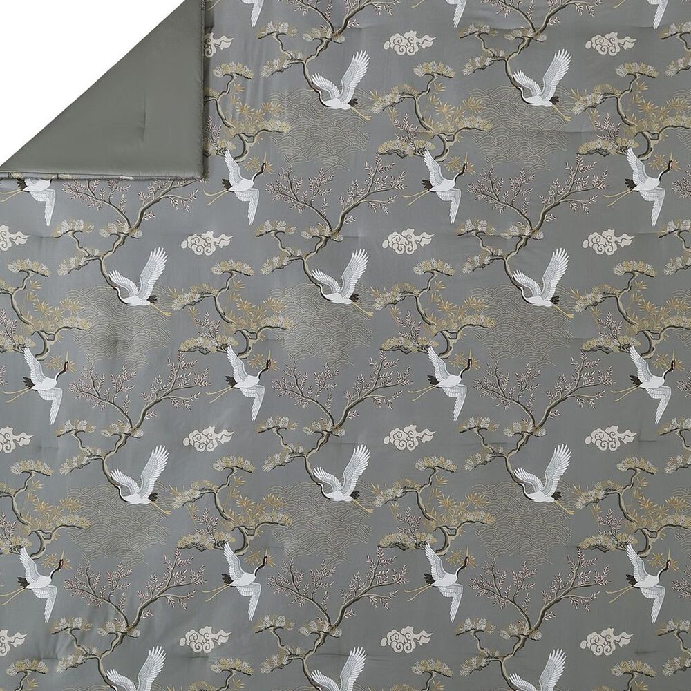 Peking Handicraft Cranes 3-Piece King Comforter Set in Gray, , large