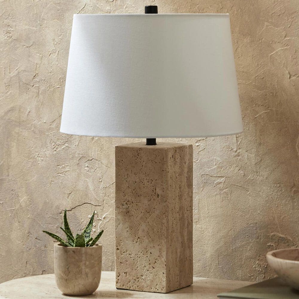 37B Agate Square Table Lamp in Natural Travertine, , large
